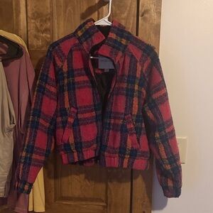American Eagle Outfitters Red and Blue Plaid Teddy Jacket